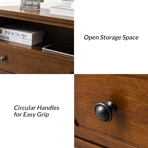 Hulala Home Farmhouse Nightstand With Charging Station Set Of 2, End Table With Usb Ports & Outlets, Fluted Pilasters Design Bedside Table With Open Space And 2 Drawers Dresser For Bedroom, Walnut thumb #5
