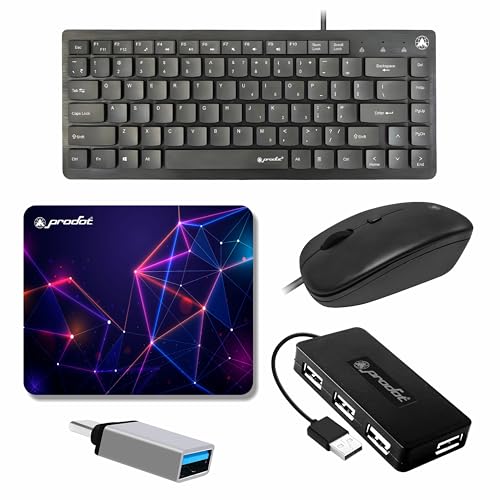 Image of Prodot 5-in-1 Wired Combo Pack | 217 Mini Wired Keyboard (Small Size) + 215 Optical Mouse with Adjustable DPI + 4 in1 Port USB Hub + USB Type-A to Type-C OTG + Anti-Slip Mouse Pad | for Laptop /Desktop