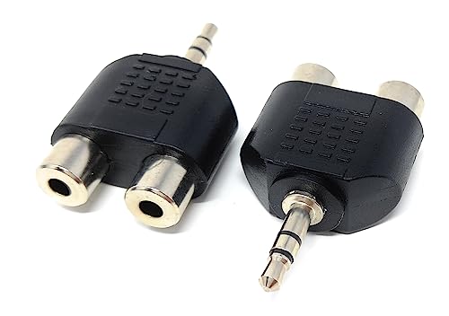 DRUT 2pcs 3.5mm Stereo Jack Plug to Twin RCA Phono Mono Splitter or Combiner Audio Adapter (Silver Black)