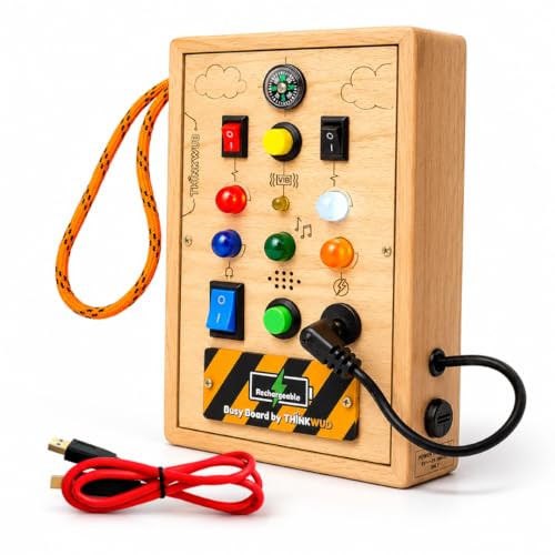 Image of Interactive Plug-in (Rechargeable), Montessori Busy Board for Toddlers 1-6 Years, Sensory Toy with Lights & Switches, Fine Motor Skills, Hand Eye Coordination, Screen-Free Travel Toy, BIS Certified