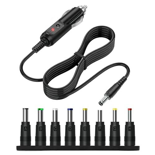 12V 5A Chargeur DC Allume Cigare avec 8 Connecteurs Adaptateur, Chargeur Prise Voiture Universel avec Câble 1.5m, Alimentación de Voiture DC 5.5 x 2.1mm pour...