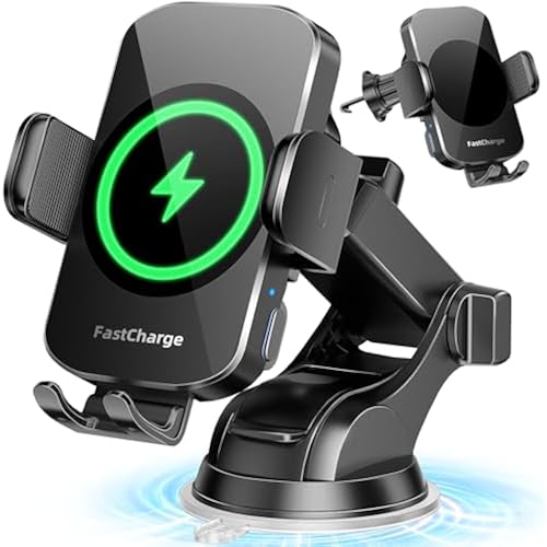 BothLin 3-in-1 Wireless Car Charger Mount, 15W Fast Charging Auto-Clamping Phone Holder for iPhone 17 16 15 14, Samsung Galaxy S24 S23, Dashboard, Vent & Windshield Car Mount