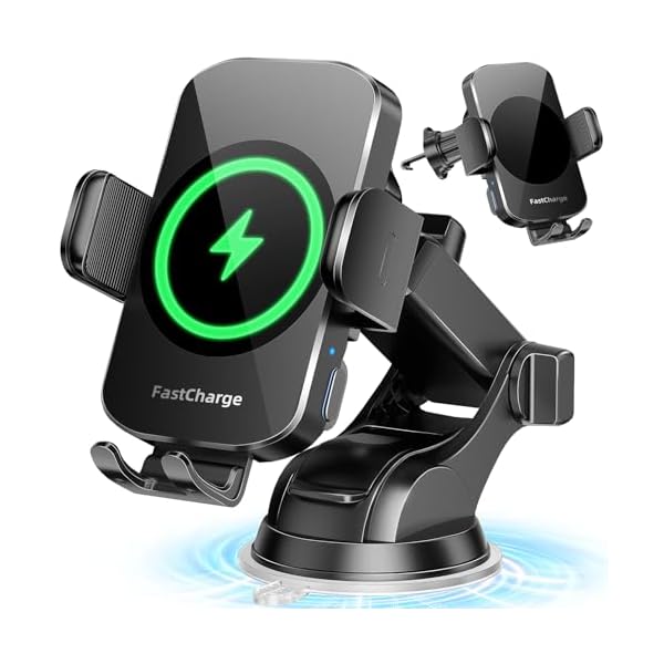 Wireless Car Charger, Fast Charging Phone Holder 3 in 1 Phone Mount Auto Clamping Car Accessories Compatible with iPhone 16 15 14 13 12 11 Xs XR, Samsung S23 Ultra S22 S21 S20/S10+ S9+ Note 9