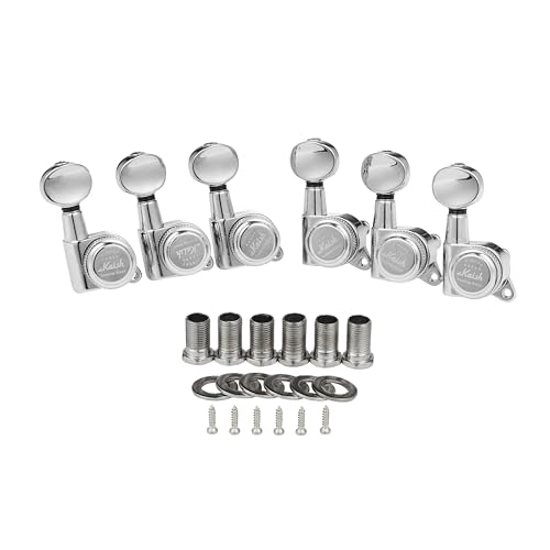 6 Inline Guitar Locking Tuners 18:1 Guitar Tuning Keys Pegs Locking Tuning Machine Heads with Oval Button for ST/Tele/Electric Guitars Chrome
