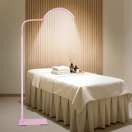 Image of Half Moon Lash Light for Estheticians, LED Lamp for Eyelash Extensions, Nail Tech, Tattoo, Eye Caring Floor Reading Light for Study, Work & Crafts, Adjustable Color Temperatures & Brightness (Pink)