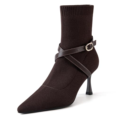 NEWBELLA Women's Pointed Toe Ankle Boots - Kitten Heel Dressy