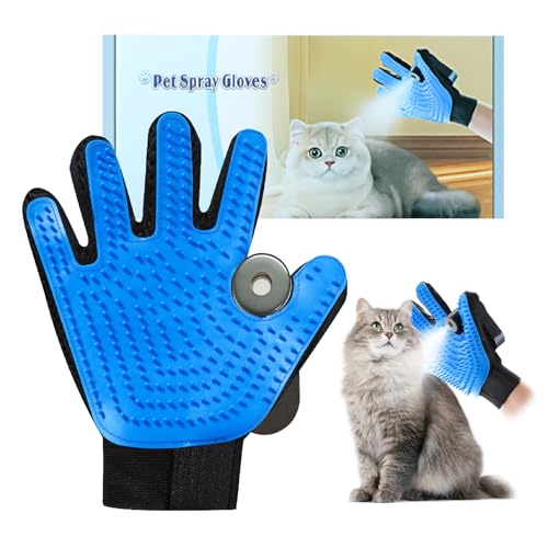 Image of OneNine Upgrade Efficient Pet Hair Remover Glove, Cat & Dog Grooming Gloves for Shedding, Pet Steam Grooming Gloves, Deshedding Steam Glove, Upgrade Spray Cat Grooming Brushes (Blue)