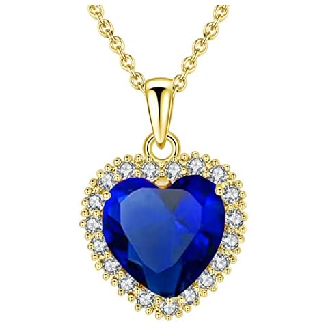 VONSSY Classic Heart Pendant Gemstone Necklace | Crystal Birthstone Necklace| 18K Platinum Gold Plated Chain | Vintage Meaningful Jewelry Gift Cover