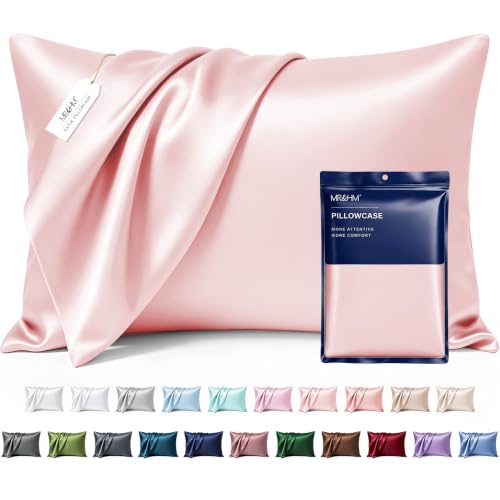 Image of MR&HM Satin Pillowcase for Hair and Skin, Silk Satin Pillowcase 2 Pack, Standard Size Pillow Cases Set of 2, Silky Pillow Cover with Envelope Closure (20x26, Light Pink)