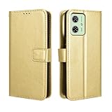  Étui à rabat de couleur unie avec fentes pour cartes compatible avec Motorola Moto G 54 G54 5G XT-2343-1 - Étui en cuir magnétique - Joli boîtier de téléphone (doré, Moto G54 5G)