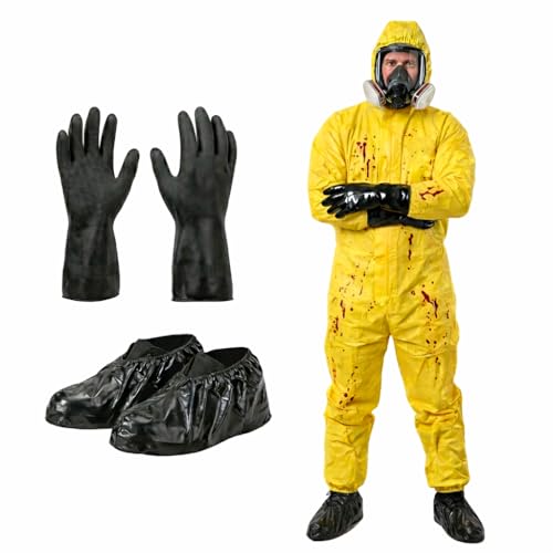 Zoldren Yellow Hazmat Suit Coveralls for Men and Women Heavy Duty Full Body Paint Suit with Premium Gloves and Shoe Covers (XX-Large)