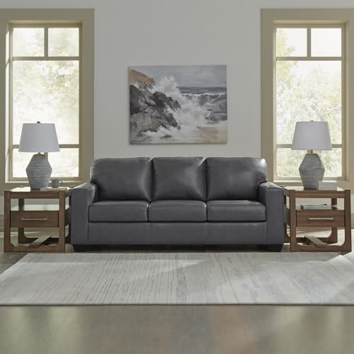 Image of Signature Design by Ashley Bolsena Contemporary Leather Match Sofa Sleeper with Loose Seat Cushions and Bi-Fold Memory Foam Mattress, Queen, Gray