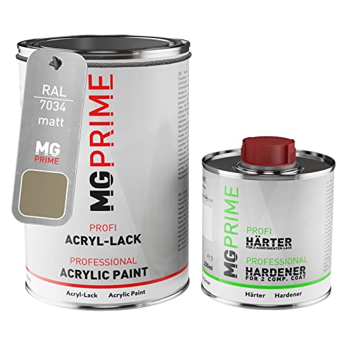 RAL 7034 Gris jaune/Yellow grey mat peinture acrylique 1,5 Litres / 1500 ml durcisseur inclus