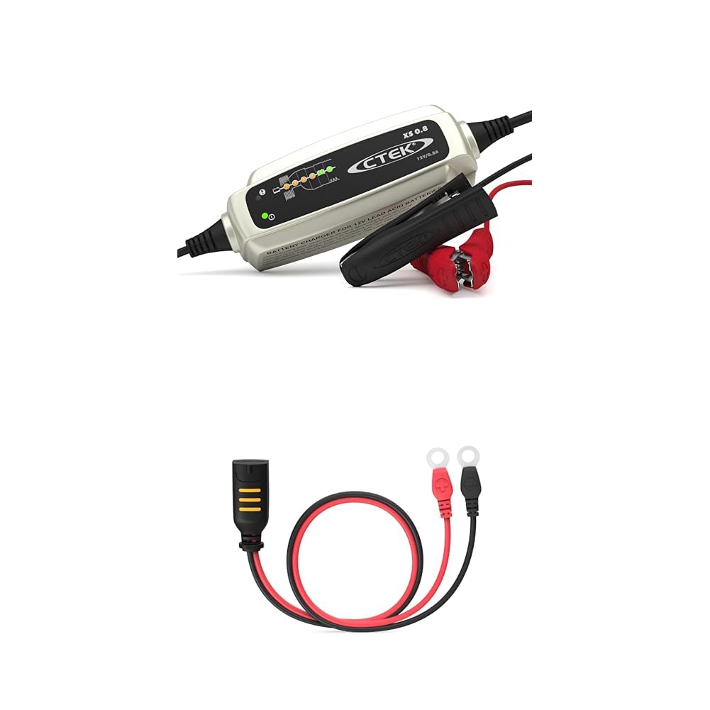CTEK XS 0.8, Ładowarka 12V, Bateria Ładowarka Tender I Konserwator & Ctek 56-260 Adapter, Czarny/Czerwony, ‎12.5 x 2.2 x 9.5 cm; 30 g