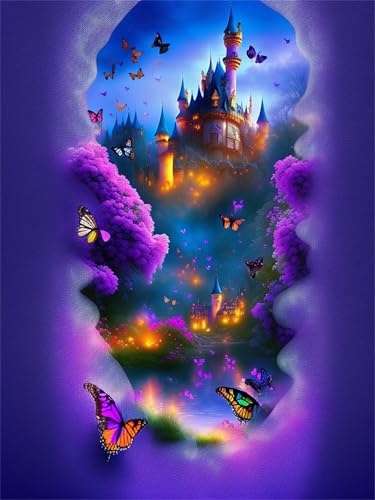 Peinture Diamant Adulte Anti Stress Toile Écrans Papillon Château 80x100