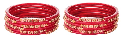 Image of NMII Glass and Studded with Zircon Gemstone or Beads Glossy Finished Bangle set for Women and Girls