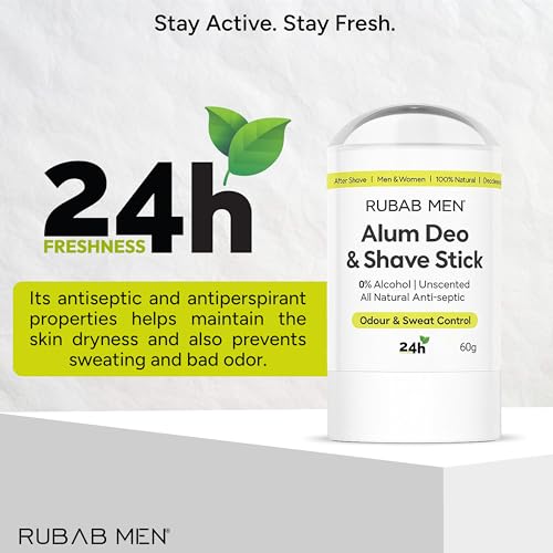 Image of RUBAB MEN Natural Alum Stick Roll-On for Men & Women| 100% Pure Alum Bar for Underarm Odour Control or After Shave Cuts Healing| Antiseptic Natural Cooling Stone