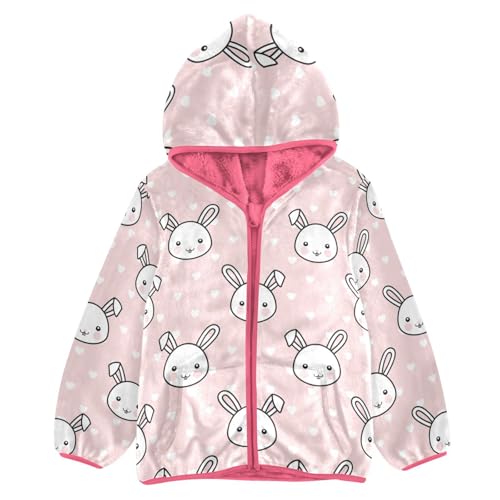 OTVEE Cute White Rabbit Bunny Kids Hoodie Jacket Fall Spring Full Zip Warm Outwear Coat