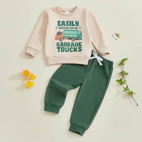 Toddler Baby Boy Garbage Truck Sweatshirt Long Sleeve T-Shirt Pants Set Trash Day Truck Driver Outfit Fall Clothes3