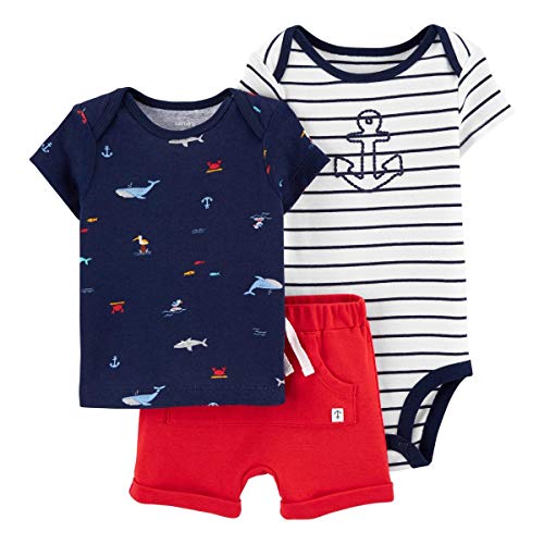 Ensemble 3 pièces en coton Carter's rouge et bleu avec imprimé ancre pour nourrisson 6 mois