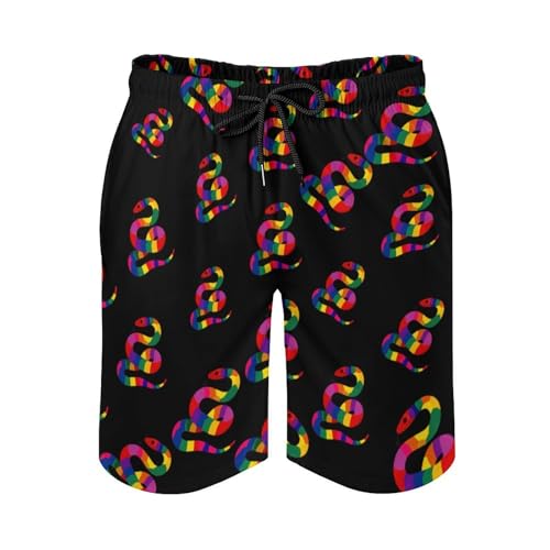 LGBT Rainbow Colored Snake Mens Swim Trunks Quick Dry Beach Swimming Shorts with Mesh Lining and Pockets3