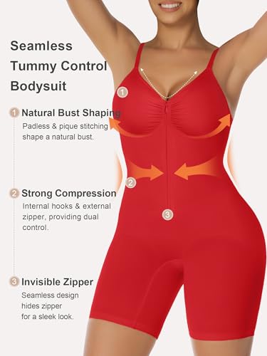 Image of SHAPERX Women's Shapewear Bodysuit Tummy Control Seamless Zip-Up Body Shaper Waist Defining Silhouette