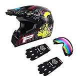 H-YEEU Motocross Dirt Bike Helmet Motorcycle Off-Road Full Face Helmet with Gloves...
