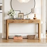 Merax 52' Console Table with 3 Drawers, Rustic Entryway Table with Curved Corners, Narrow Long Sofa Table for Living Room, Hallway, Entrance, Behind Couch, Foyer, Sturdy Thick Legs, Natural