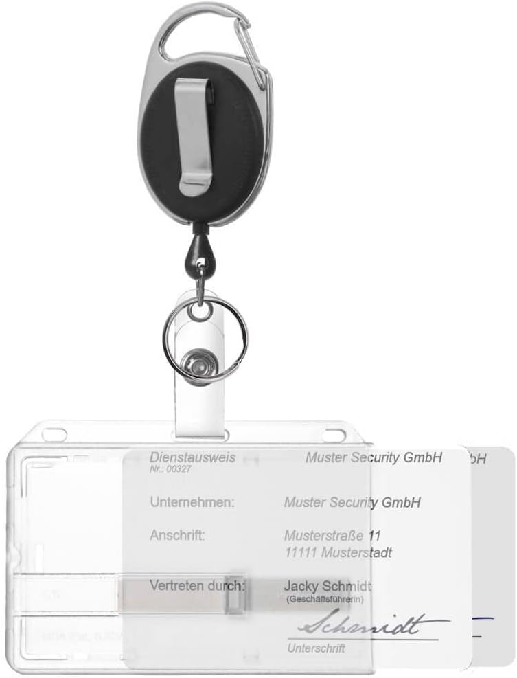 Karteo® Card Name Badge Holder for 2 Cards with Slot + 2 Transparent Sliders and JoJo Retractable Reel with Carabiner and Clip Black