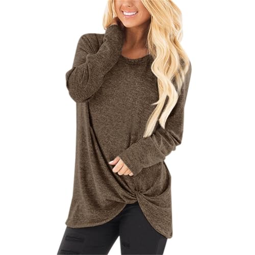 Camisetas femininas de manga comprida de tamanho grande, gola redonda, casual, casual, fashion, blus