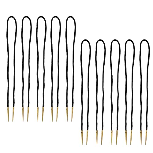 Solid Brass Aiglets with Cotton Strings, Medieval Style Aiglets for Clothing DIY Accessories, Coats, Costumes (Black - Set of 10, 45 cm)