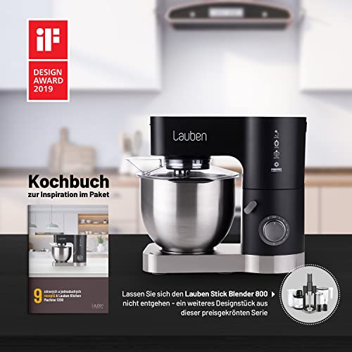Küchenmaschine Lauben Kitchen Machine 1200BC mit Kupfermotor und Ganzmetall-Getriebe, 1200W, Mixer aus gehärtetem Glas, Großes Fassungsvermögen von 5,5 l, Knetmaschine, Teigmaschine, (Schwarz) – Bild 4