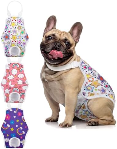MICOOYO Wiederverwendbare Hundewindeln 3er Pack, waschbare Hundehosen für weibliche Hunde Welpen, Damenwindeln mit Strumpfhalter für Inkontinenz, Hitze nach Operationen (Regenbogen