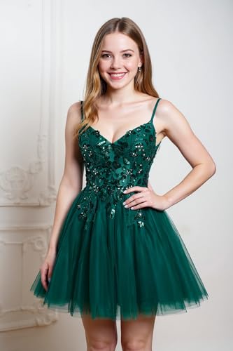 Sparkly Sequin Tulle Homecoming Dresses for Teens Spaghetti Straps Glitter DAMA Dress for Quinceanera Short Prom Gown4