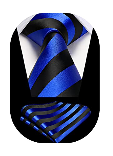 Image of HISDERN Stripe Tie Mens Ties with Pocket Square Set Classic 3.4'' Silk Formal Necktie Handkerchief for Business Wedding