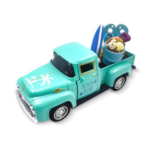 Vintage Metal Truck Beach Decor with Buckets & Surfboards