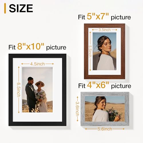 Image of Vittanly 10 Pack Picture Frames, Picture Frames Collage Wall Decor with Two 8x10, Four 5x7 and Four 4x6 Photo Frames, Gallery Wall Frame Set for Wall or Tabletop Display, Black, Walnut Brown and Grey