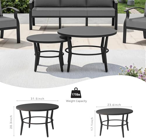 Image of Aluminum Patio Furniture Set with 2 Round Coffee Tables, 5 Seats Outdoor Patio Conversation Sets w /5.1 inch Cushions,Patio Conversation Sets for Garden, Backyard, Porch-Grey