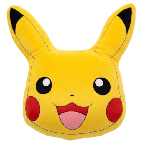 Pokemon Pikachu Kissen, 37x34 cm, Weich und Waschbar, Gelb Deko-Kissen Geschenk für Kinder & Teenager weich kuschelig, 3D Kissen, Kuscheltier (Gelb)