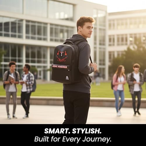 Image of HACKER Laptop Backpack for Men & Women | Stylish & Printed Backpack | Durable School, College & Office Bag | Spacious Travel Backpack with Padded Laptop Compartment & Adjustable Straps