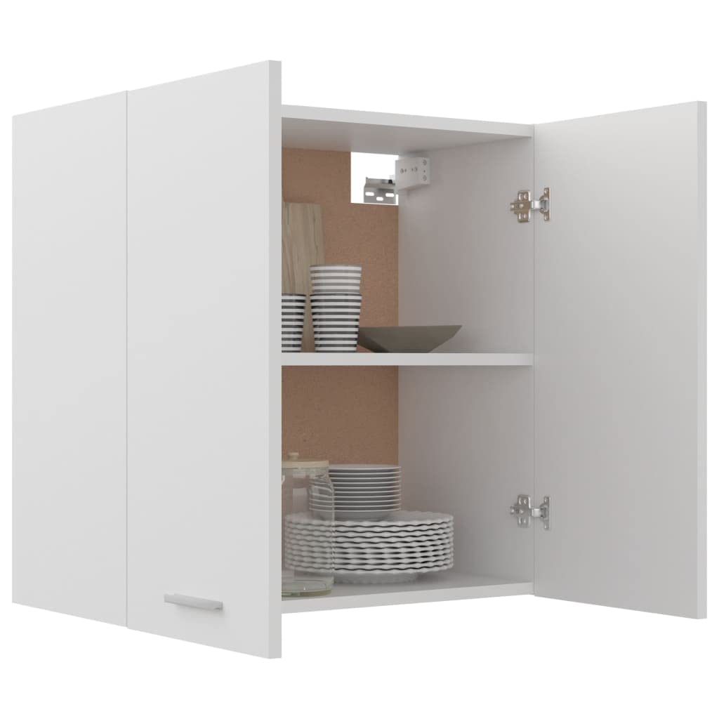 Armoire suspendue 60 x 31 x 60 cm - 2 compartiments - Petit Meuble de Rangement Pour Salon, Cuisine, Salle de Bain, Armoire en Bois Blanc