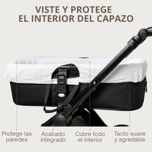 Miniatura 11 de Thermikoa Kit Funda Capazo Universal De Bambula 100 Algodón Sabana Bajera Salvababas Bebé - Cubre Paredes De Capazo Forrada Para Proteger Y Darle Más Confort Al Carrito Del Bebé