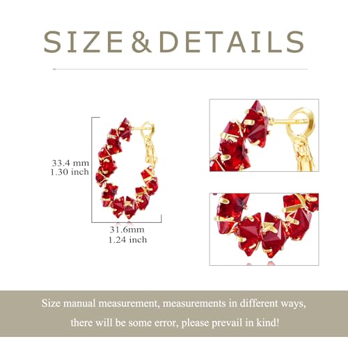 14K Gold Red Crystal Hoop Earrings for Women Trendy Hypoallergenic Chunky Statement Earrings Women's Jewelry Gifts Womens Mom Her3
