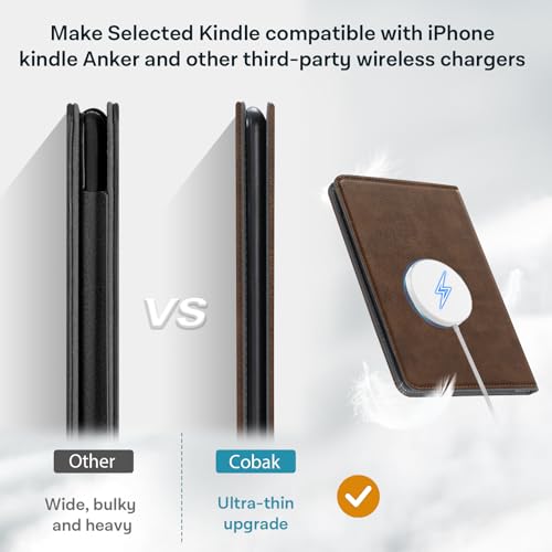 Image of CoBak Stand Case for 7 inch Kindle Paperwhite 12th Gen 2024 and Kindle Colorsoft with Hand Strap - Compatible with iPhone MagSafe, for Samsung /Belkin /Anker Wireless Charging Pads, Durable, Auto Sleep Wake