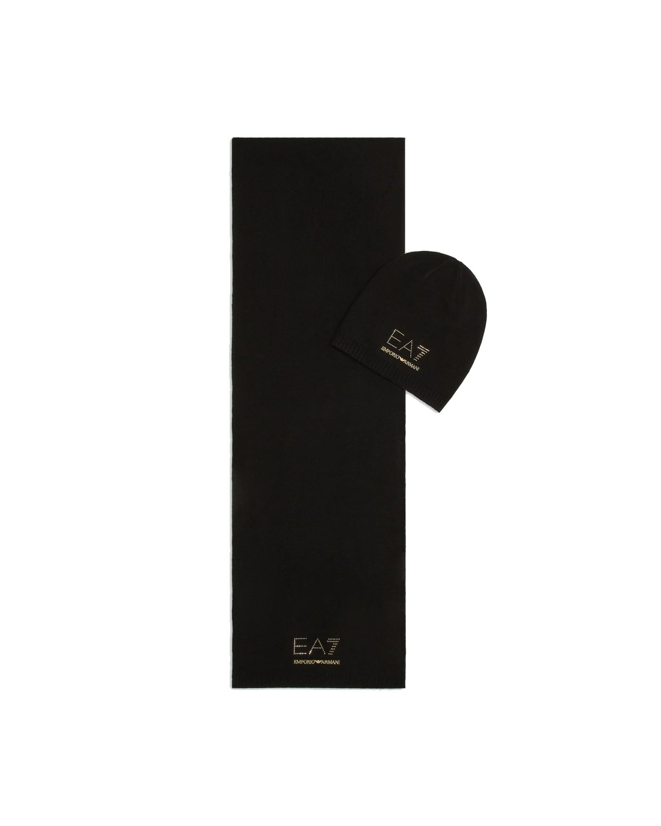 EA7 Emporio Armani Set Mütze, Schal und Mini-Shopper, schwarz mit goldenem Logo