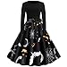 Produktbild Battnot Halloween Kostüm für Damen Kleider mit Gürtel 1950er, Frauen Cosplay Party Vintage RoseKürbis Geist Schädel Druck Langarm Hausfrau Abend Abschlussball Schwingen Kleidung Womens Dress S-XXL