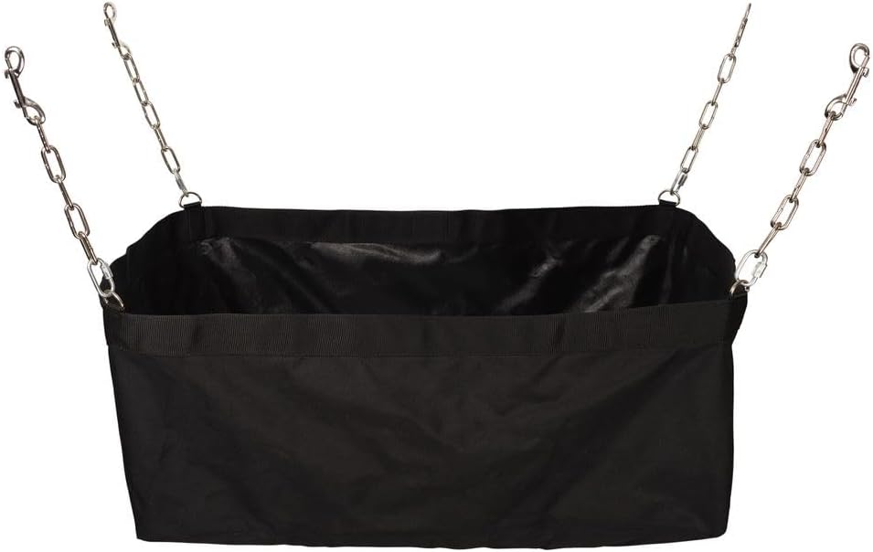 Schneiders Open Nylon Square Feeder for Horses | Trailer Hay Feeding Solution | Durable 600D Poly | Wide Open Top Easy Access | Front Load Trailer Fit | Adjustable Chain Mounting | Color Black