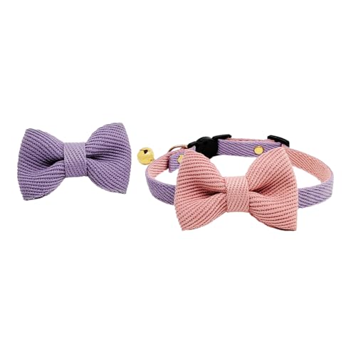 Cognatio Cat Collar with Bells, Safety Quick Release Breakaway cat Collars with 2 Bows in, 1 Pack Girl Boy Kitten Collar,Adjustable 20-30cm (Lavender, 20-30cm)