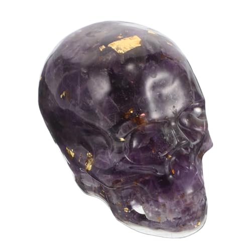 UKCOCO Décoration De Crâne Résine Naturelle Sculpture De Tête De Squelette Réaliste pour Halloween Figurine Gothique Améthyste Accessoire De Fête Et Décor Maison