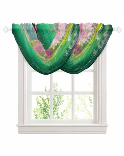 Waterfall Valances for Windows, Pink Flower Tree Transparent Swag Valance
